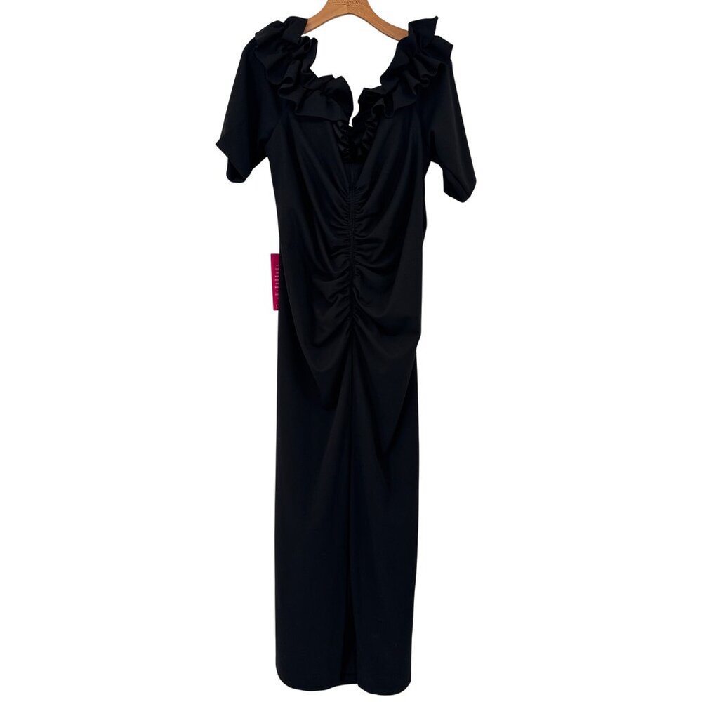 Xscape Womens grown dress size 22W plus Black Ruffle Evening formal USA new $258 - Picture 3 of 11